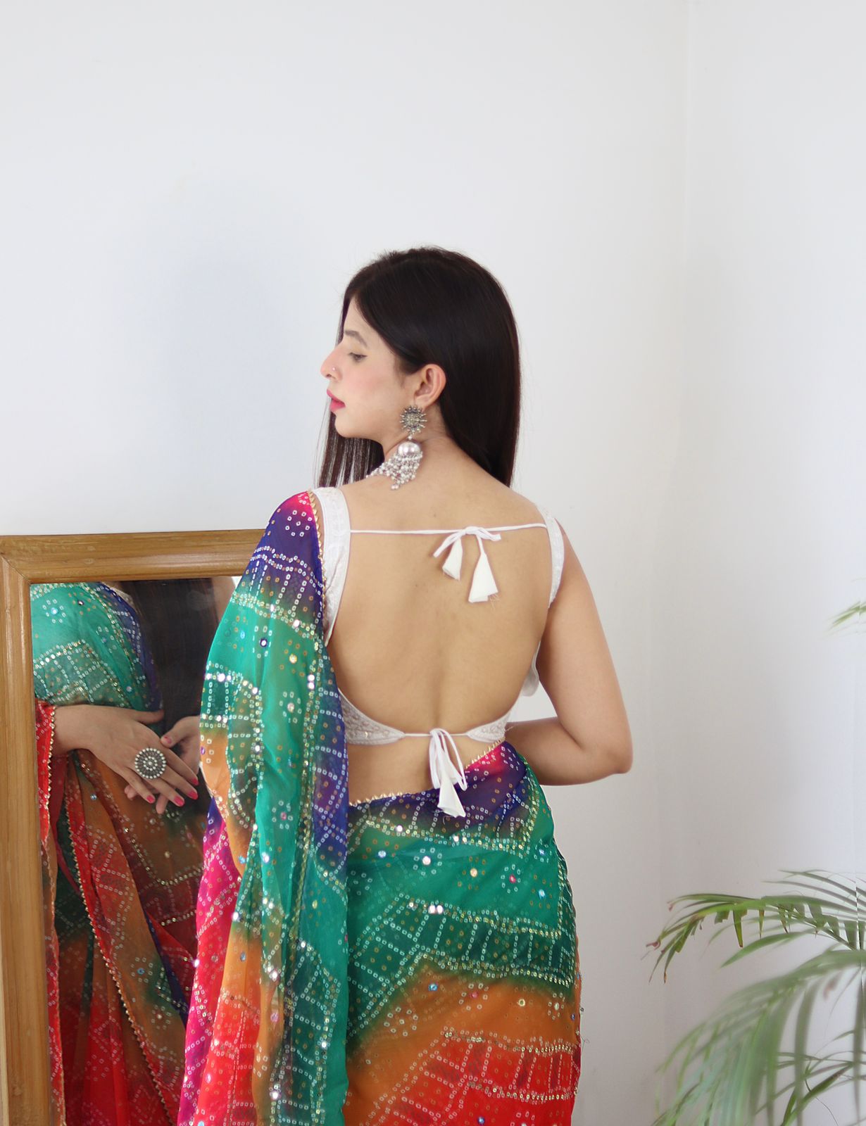 Beautiful Designer Bandhej Soft Moss Chiffon Saree