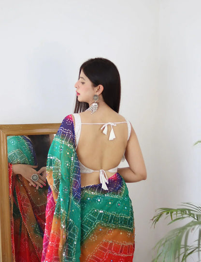 Beautiful Designer Bandhej Soft Moss Chiffon Saree
