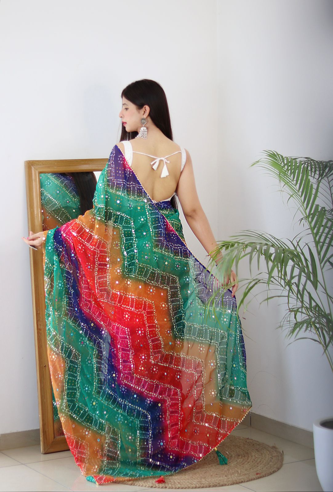 Beautiful Designer Bandhej Soft Moss Chiffon Saree