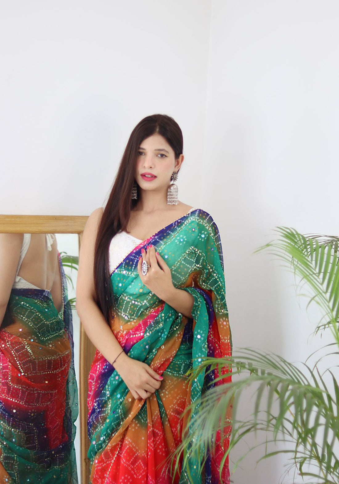 Beautiful Designer Bandhej Soft Moss Chiffon Saree