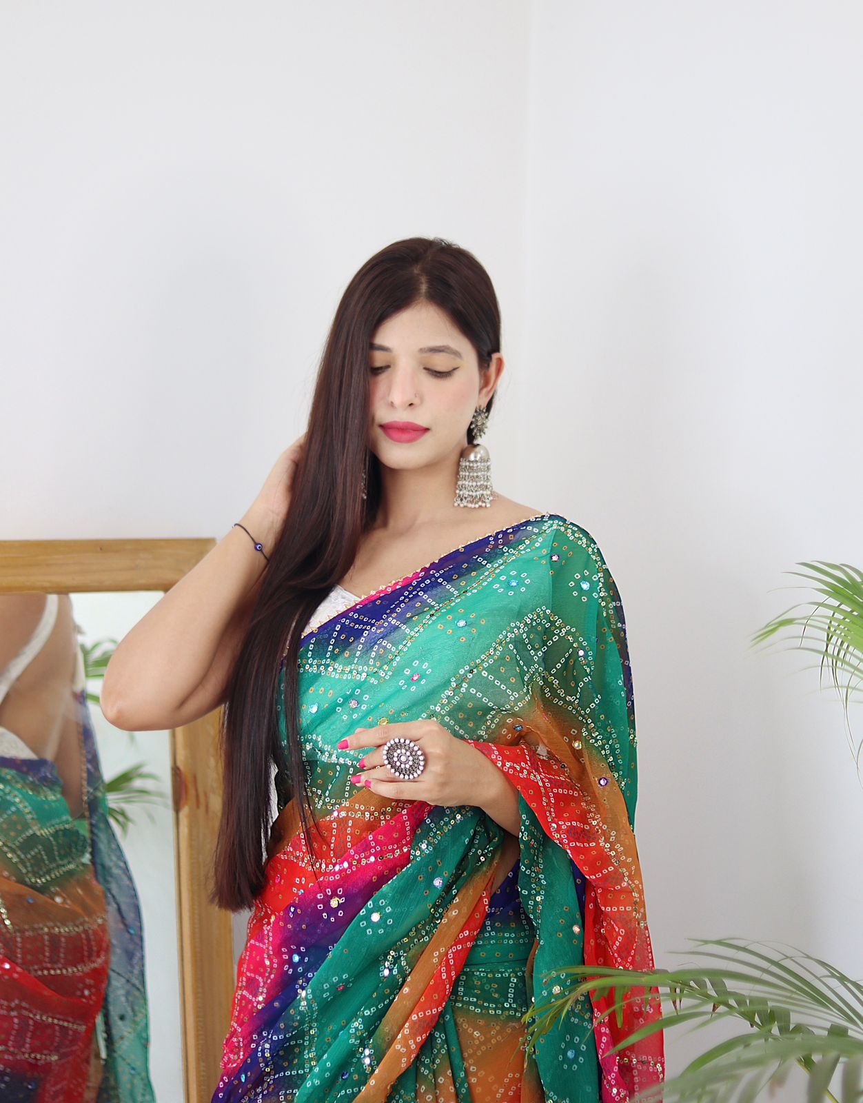 Beautiful Designer Bandhej Soft Moss Chiffon Saree