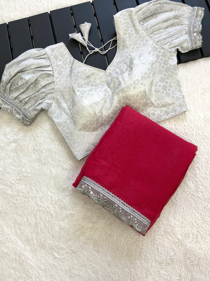 Beautiful Designer Pure Soft Chiffon Saree