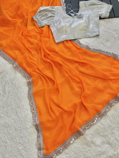 Beautiful Designer Pure Soft Chiffon Saree