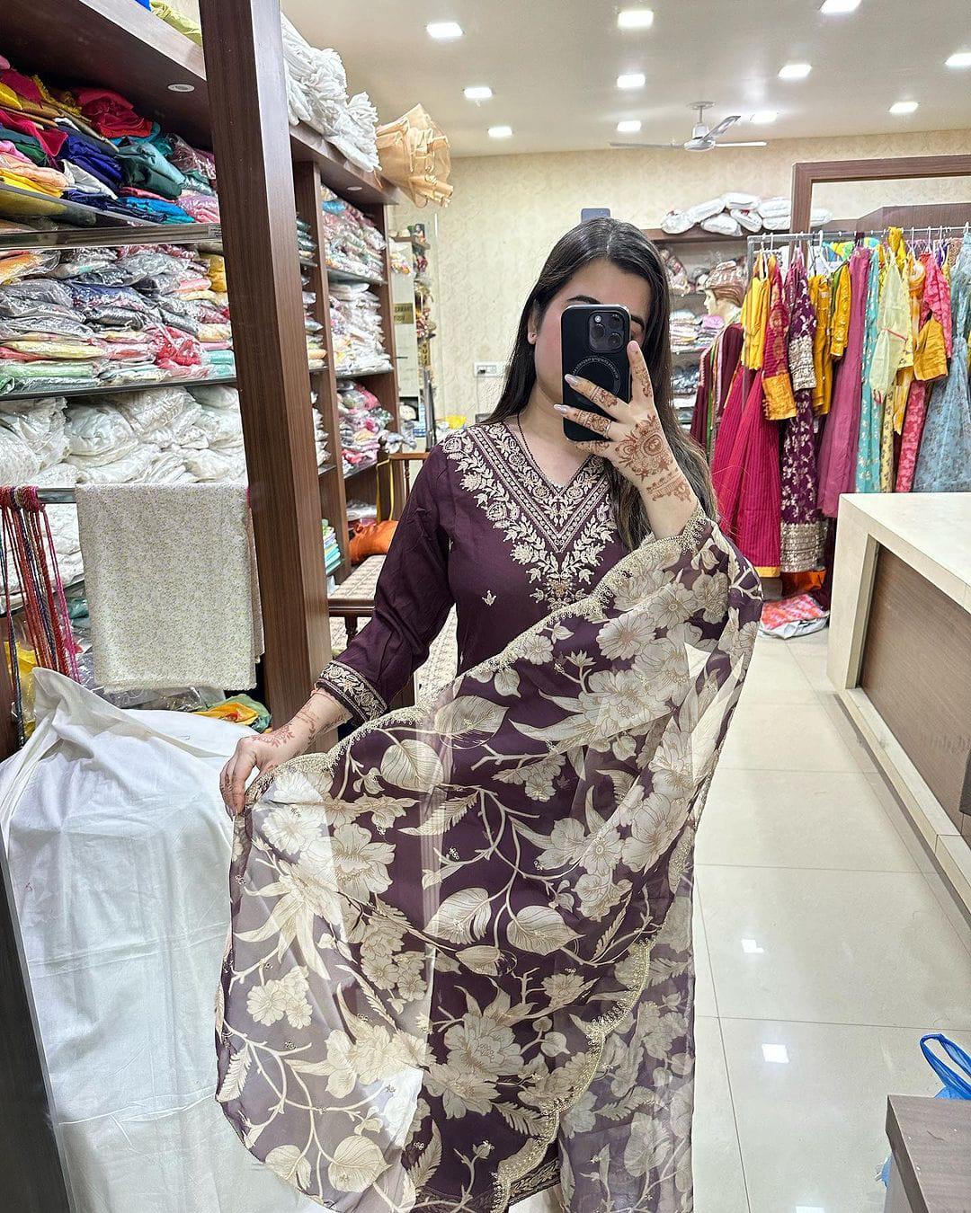 Beautiful Designer Afghani Orgenza Kurti Pant With Dupatta