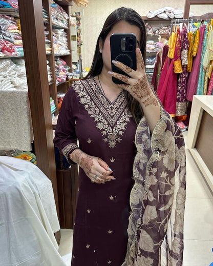 Beautiful Designer Afghani Orgenza Kurti Pant With Dupatta
