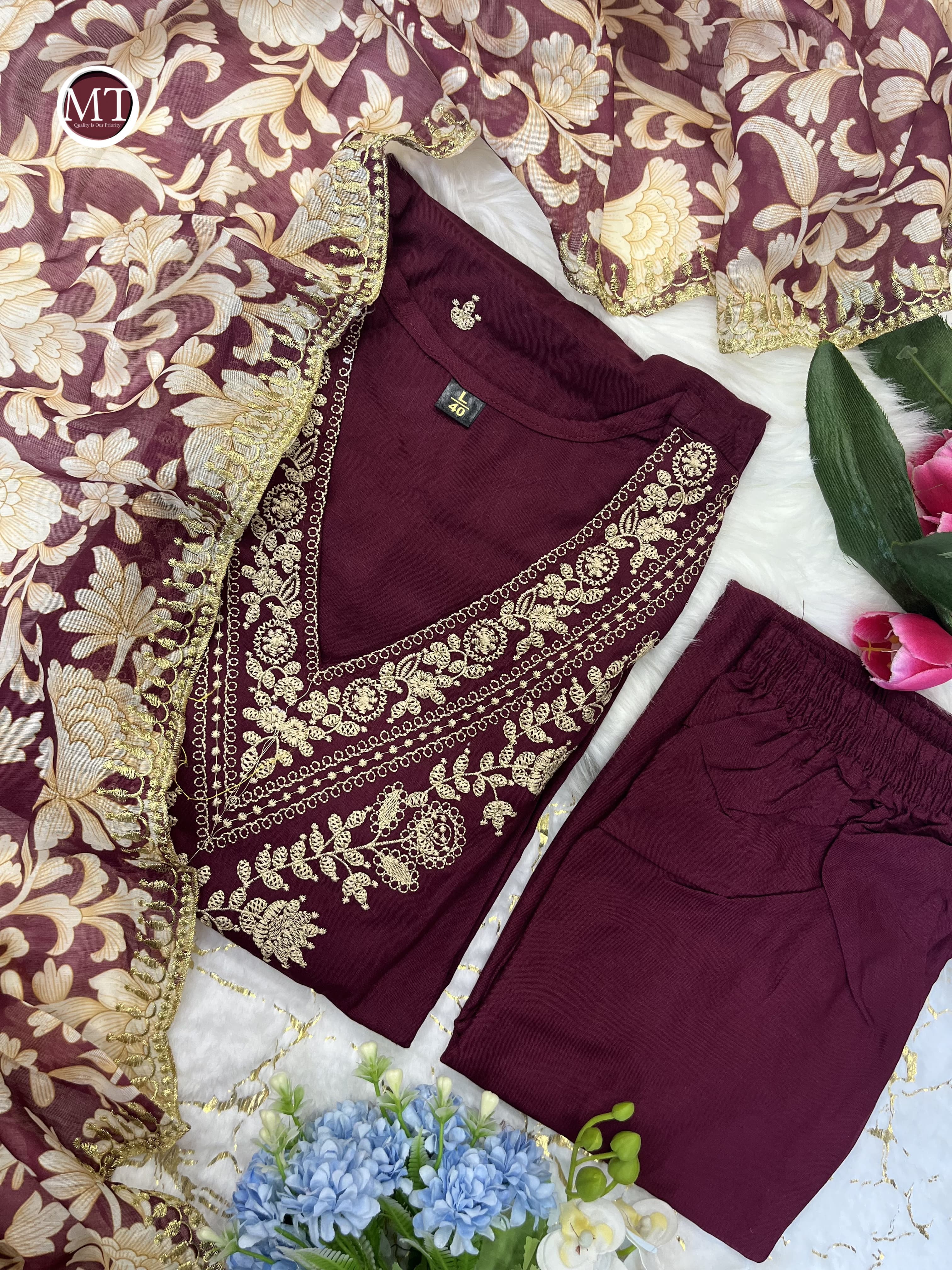 Beautiful Designer Afghani Orgenza Kurti Pant With Dupatta