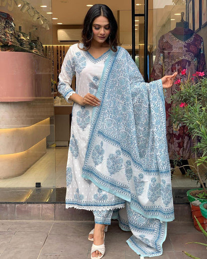 Beautiful Designer Blue and White Afghani Salwar Suit