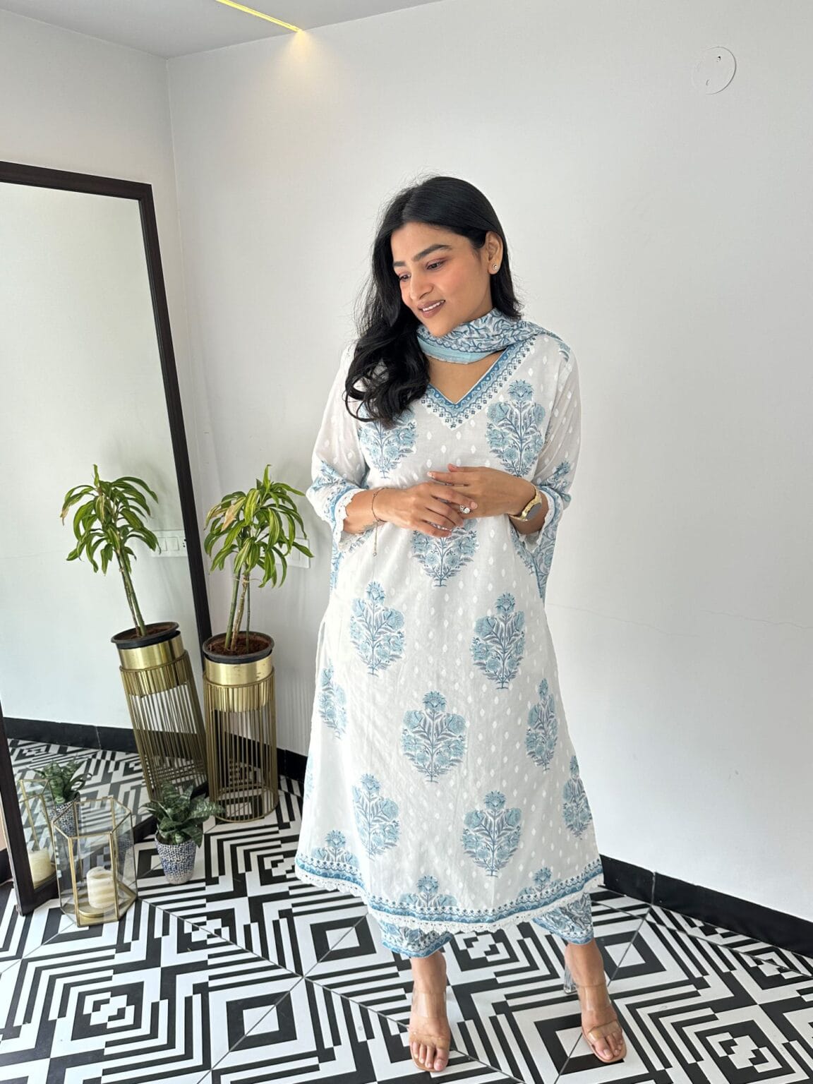 Beautiful Designer Blue and White Afghani Salwar Suit