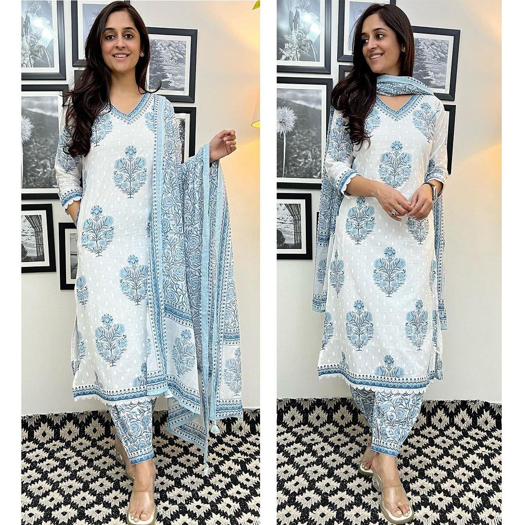 Beautiful Designer Blue and White Afghani Salwar Suit