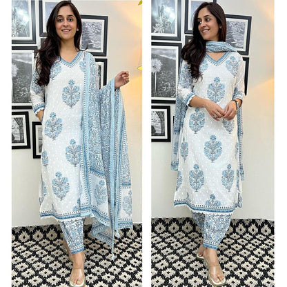 Beautiful Designer Blue and White Afghani Salwar Suit