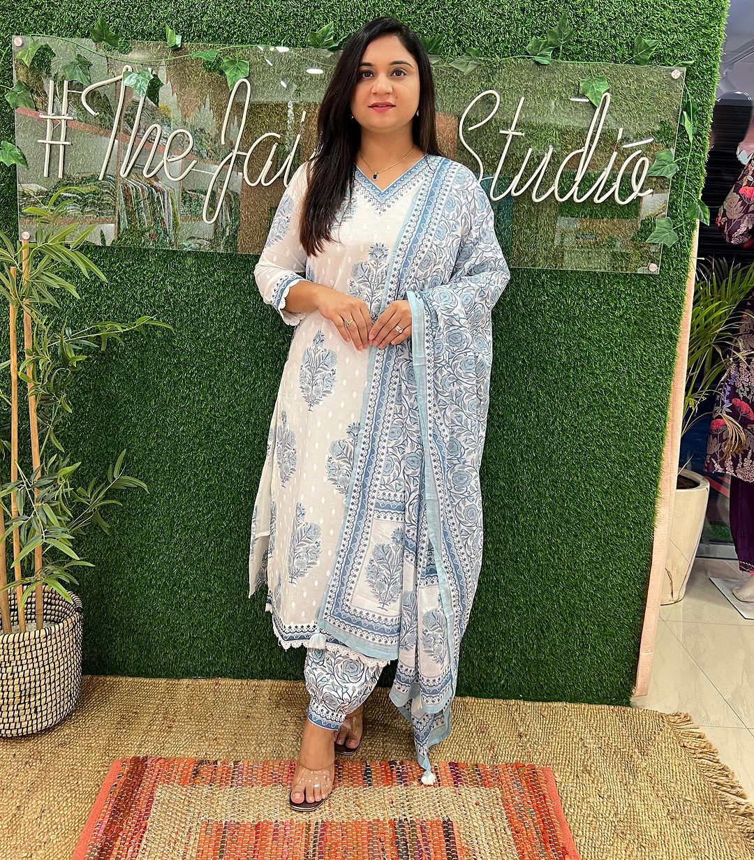 Beautiful Designer Blue and White Afghani Salwar Suit