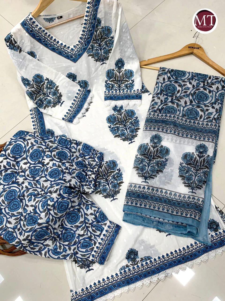 Beautiful Designer Blue and White Afghani Salwar Suit