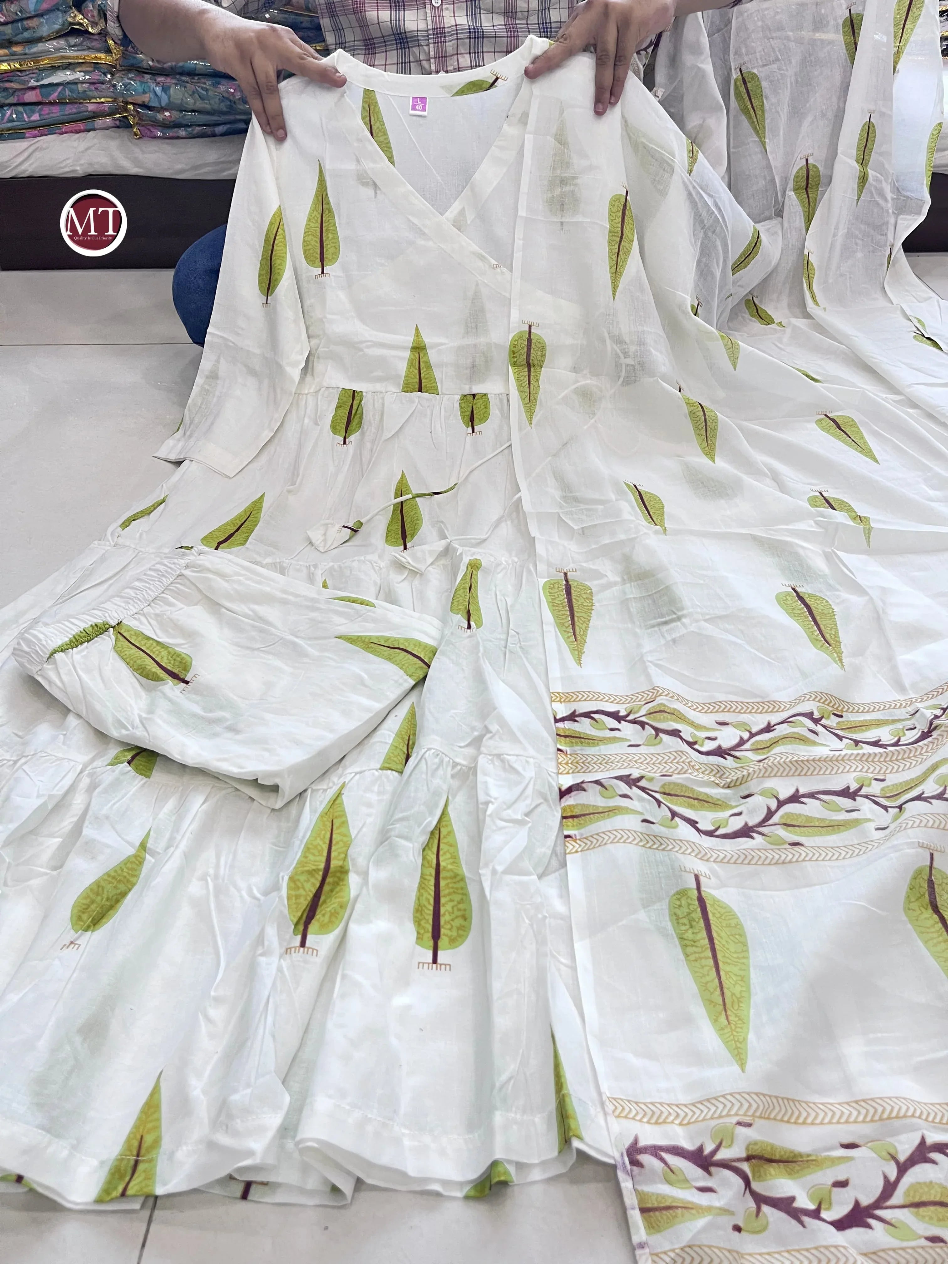 Beautiful Designer Hand Block Angrakha Style Jungle Green Printed Salwar Suit
