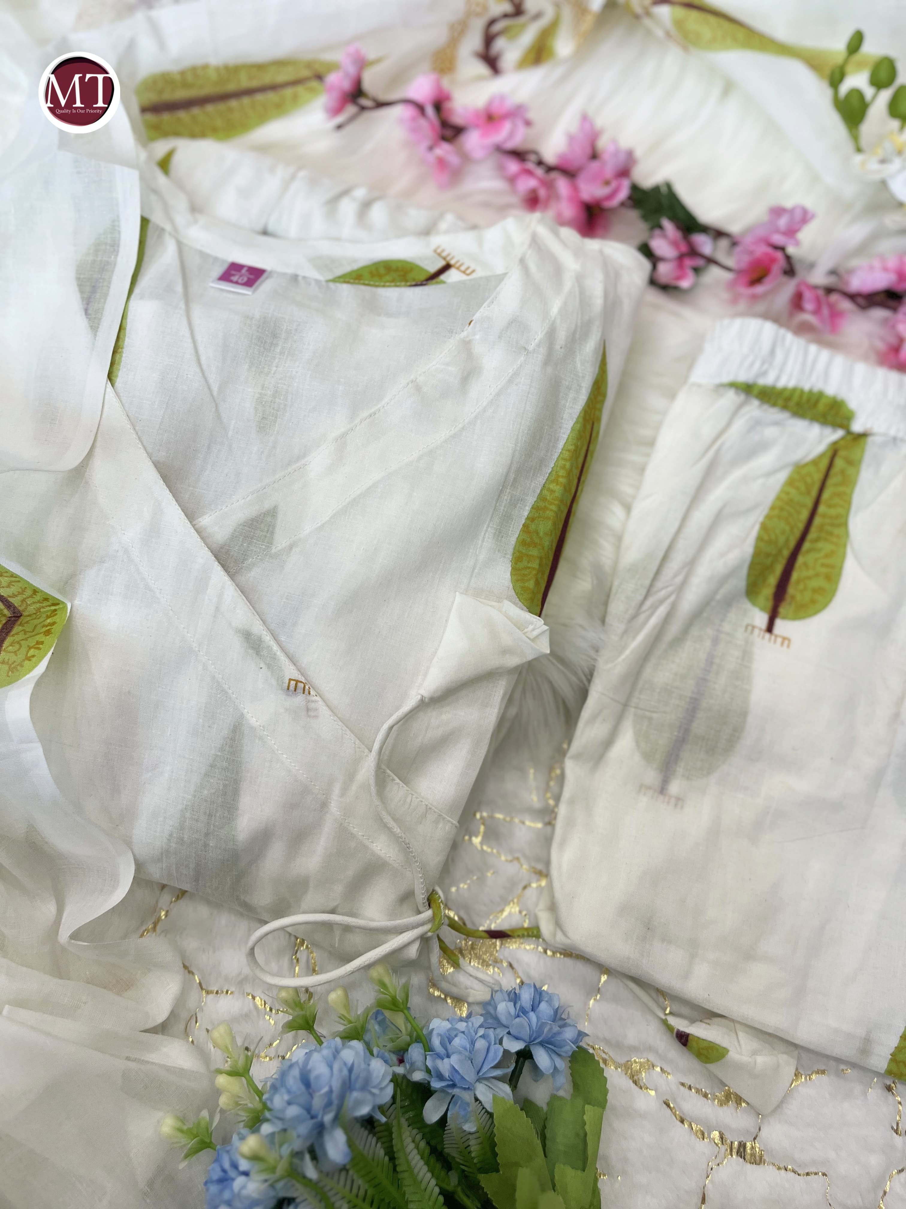 Beautiful Designer Hand Block Angrakha Style Jungle Green Printed Salwar Suit