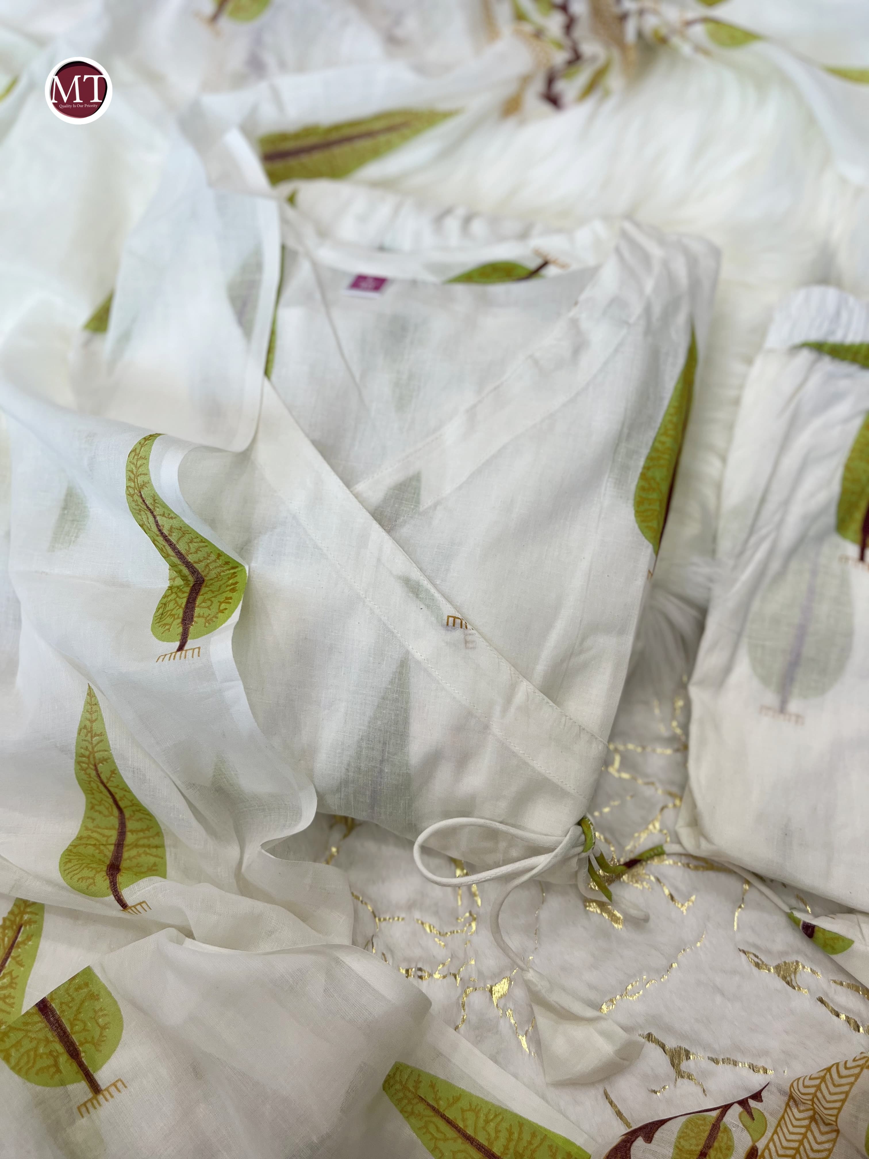 Beautiful Designer Hand Block Angrakha Style Jungle Green Printed Salwar Suit