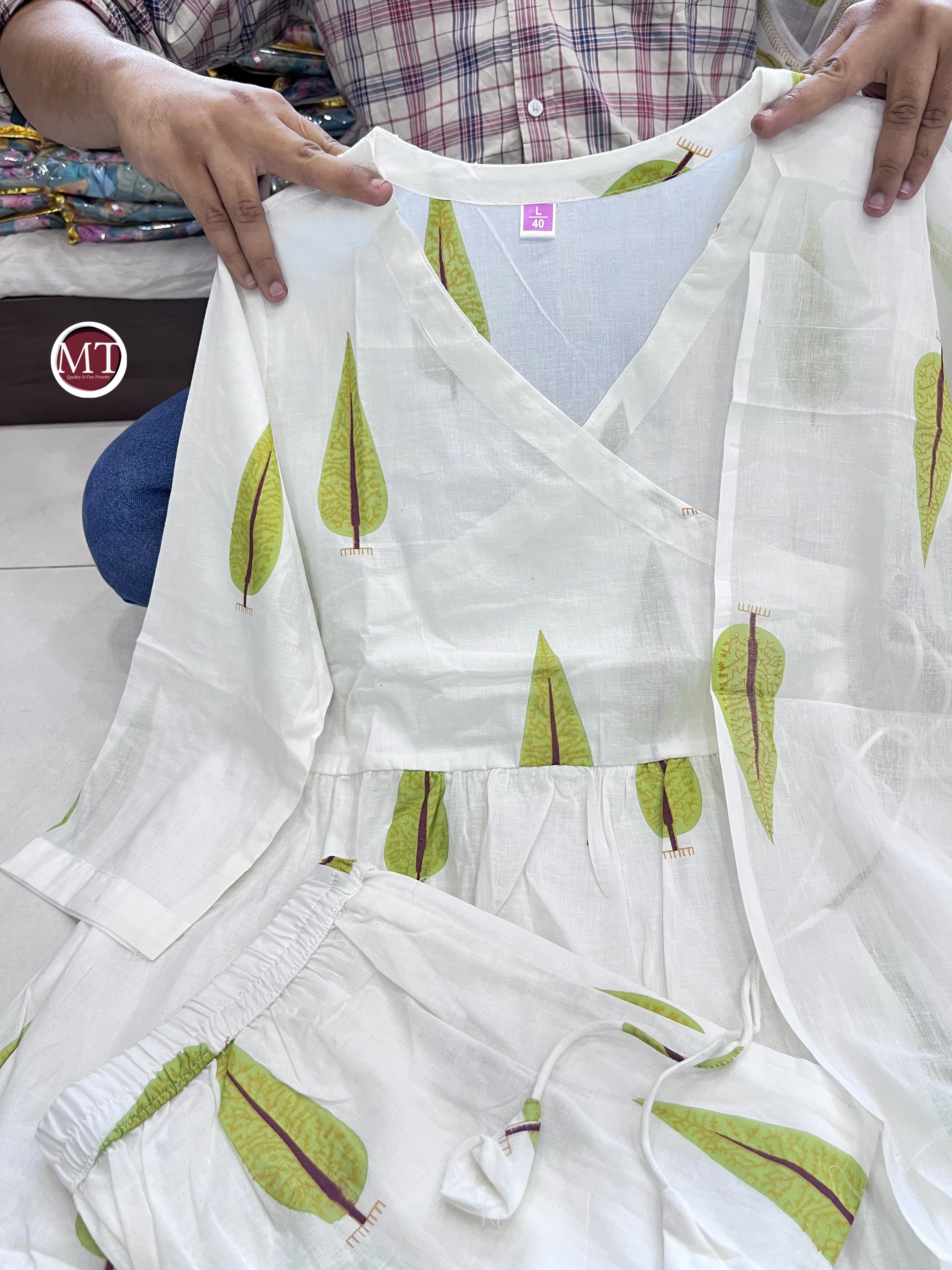 Beautiful Designer Hand Block Angrakha Style Jungle Green Printed Salwar Suit