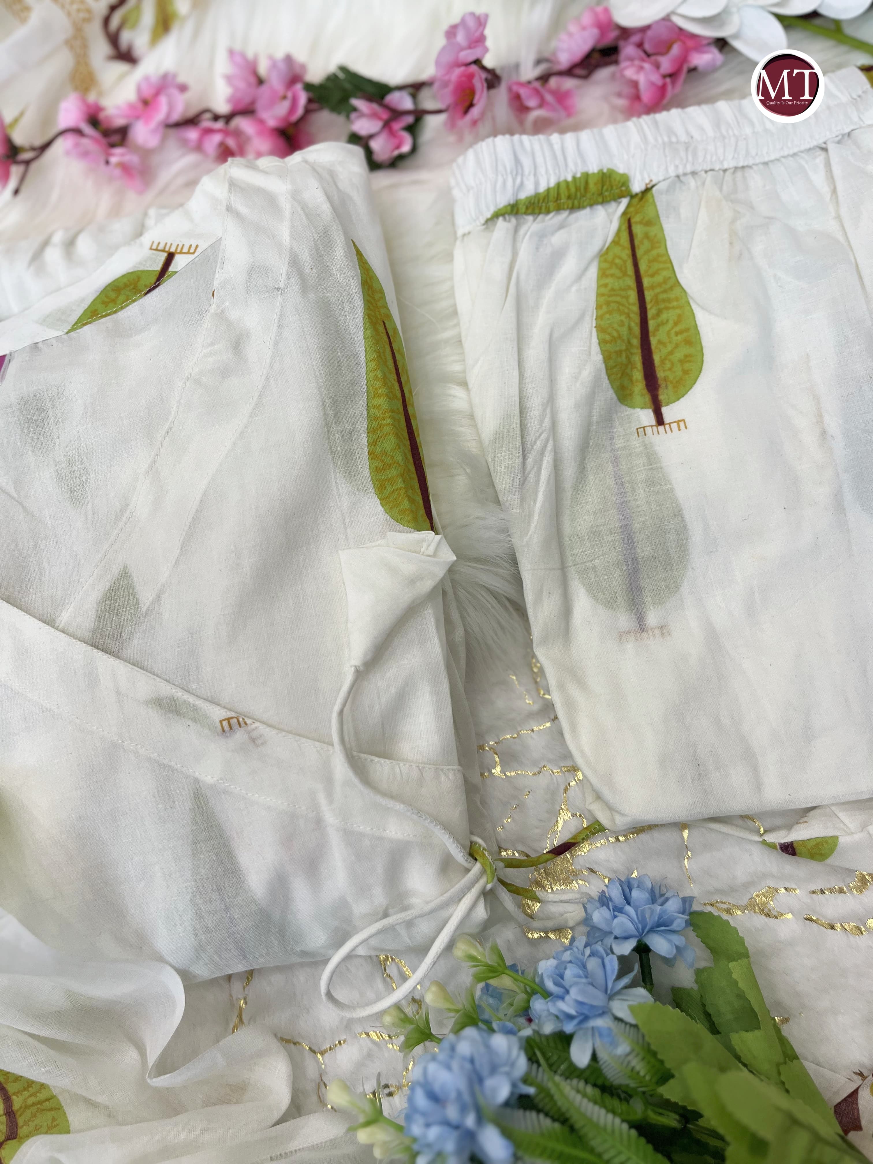 Beautiful Designer Hand Block Angrakha Style Jungle Green Printed Salwar Suit