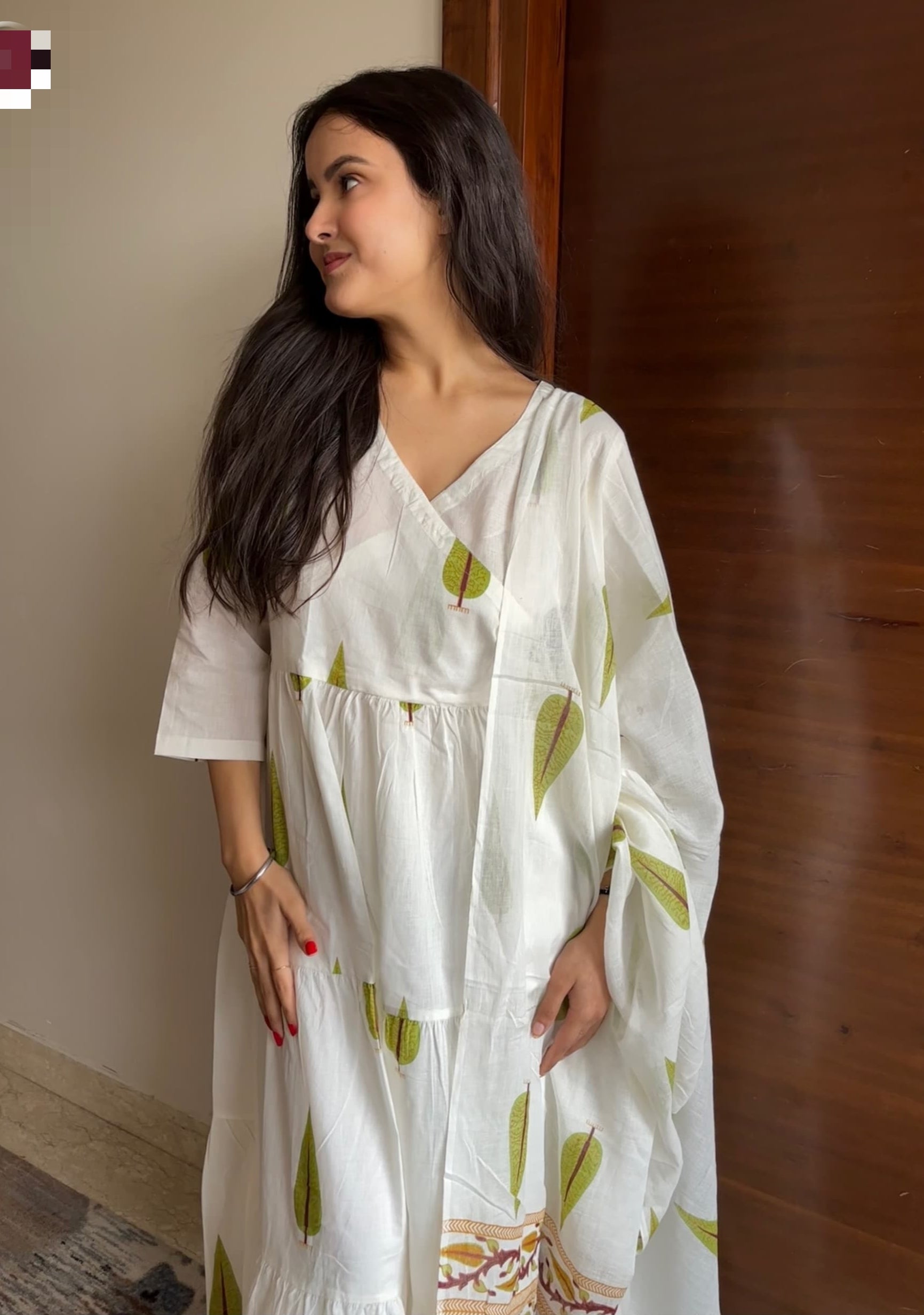 Beautiful Designer Hand Block Angrakha Style Jungle Green Printed Salwar Suit