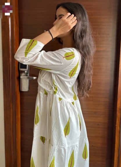 Beautiful Designer Hand Block Angrakha Style Jungle Green Printed Salwar Suit