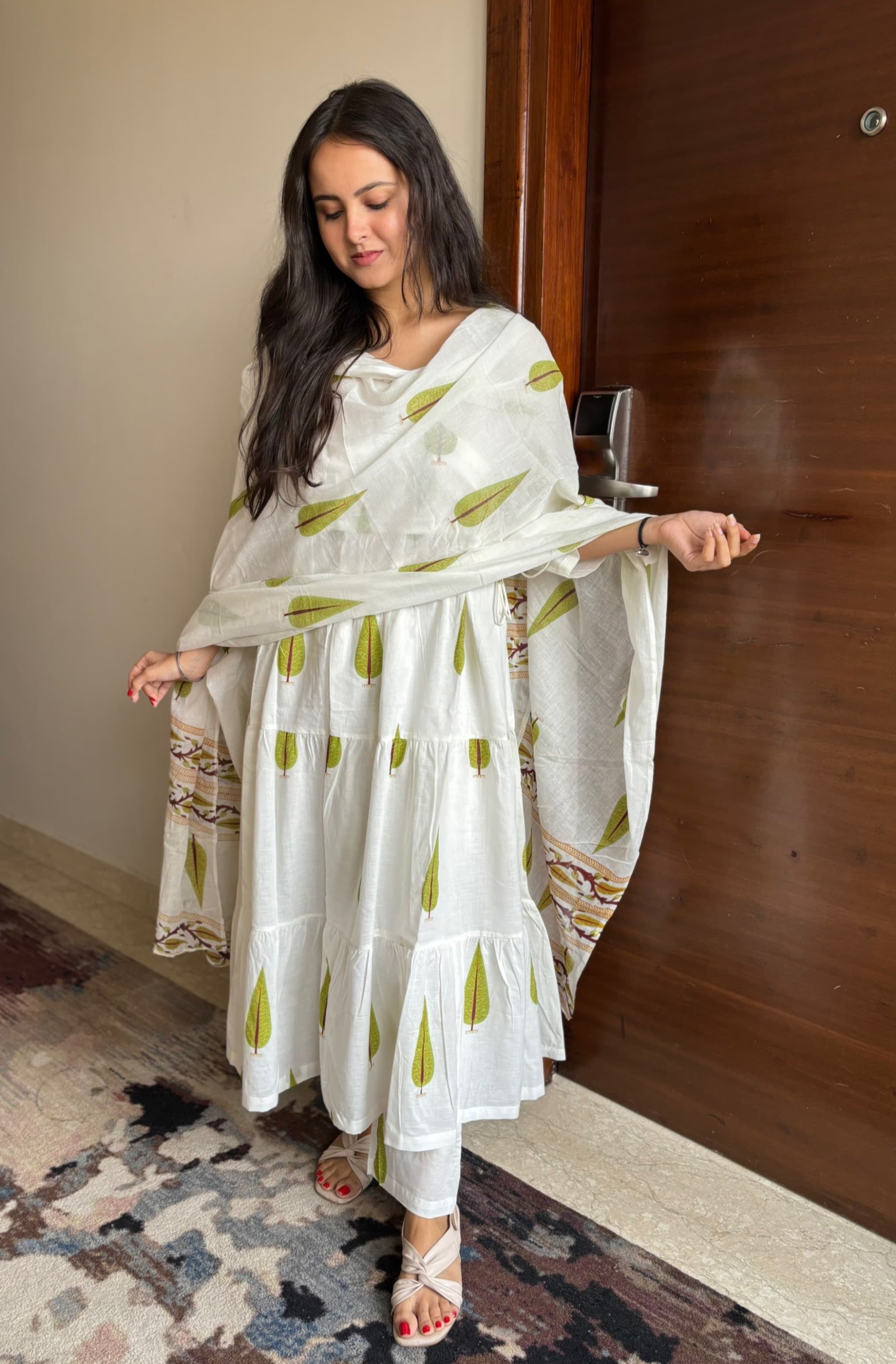 Beautiful Designer Hand Block Angrakha Style Jungle Green Printed Salwar Suit