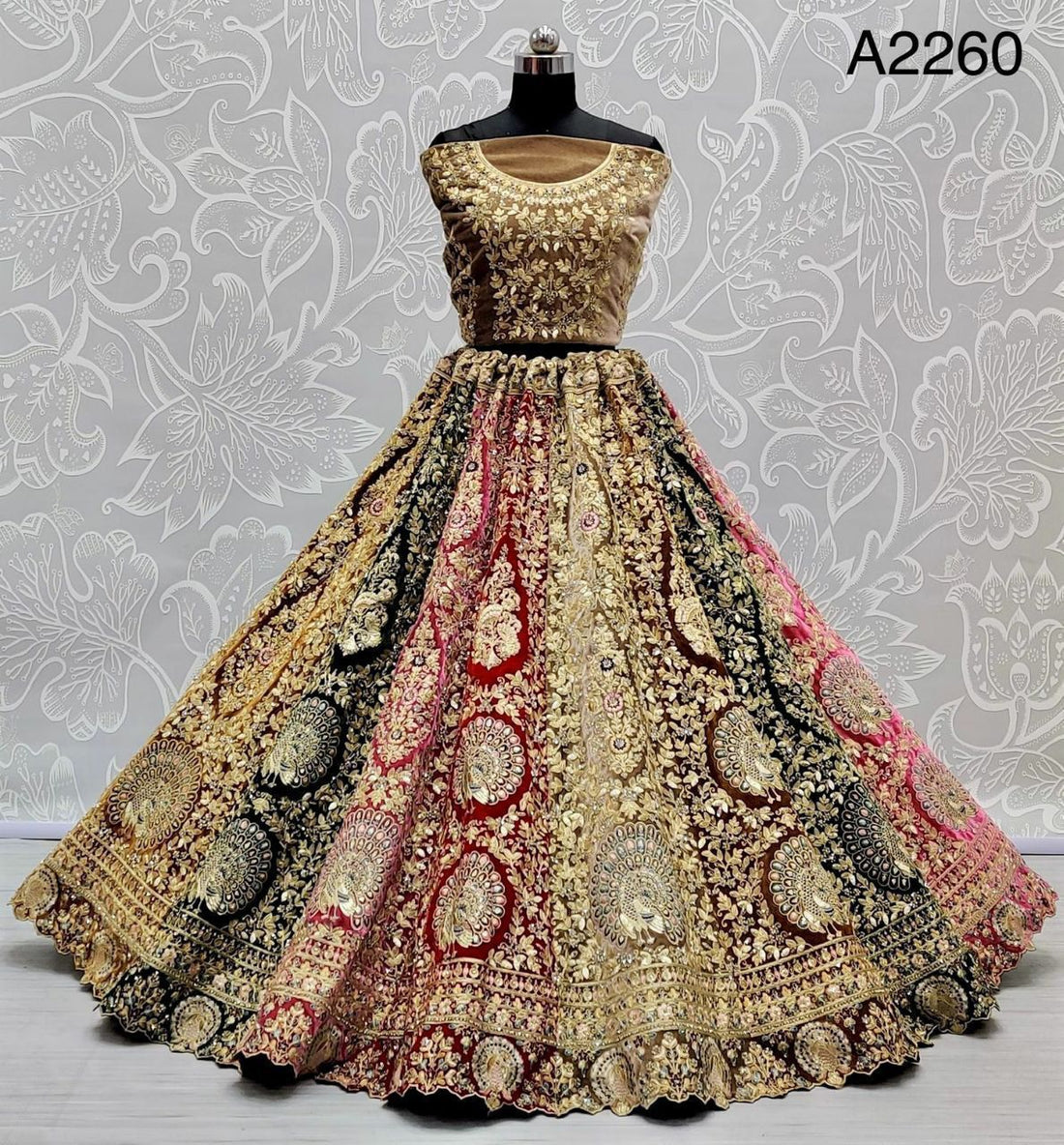 Beautiful Designer Bridal Look Heavy Velvet Multi Kali Lehenga Choli