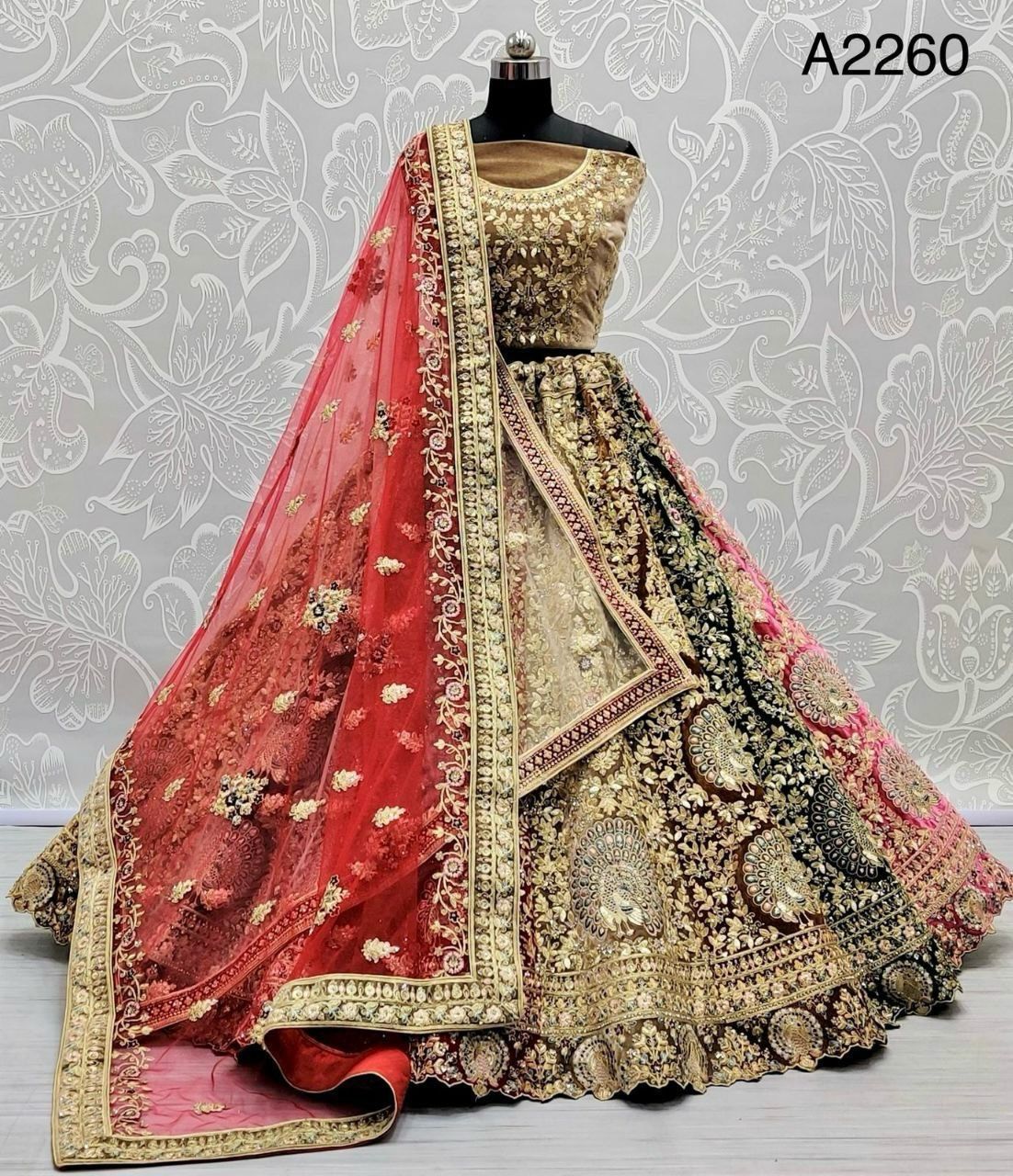 Beautiful Designer Bridal Look Heavy Velvet Multi Kali Lehenga Choli