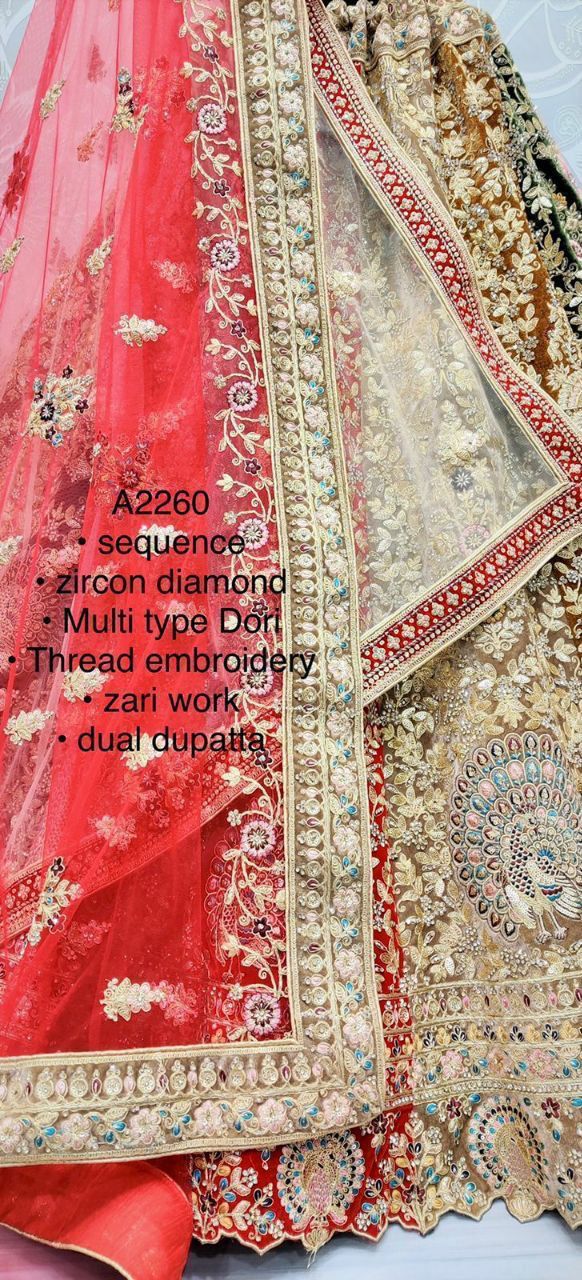 Beautiful Designer Bridal Look Heavy Velvet Multi Kali Lehenga Choli
