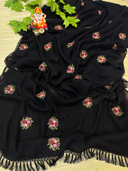 Beautiful Designer Party Wear Pure Georgette Chiffon Saree