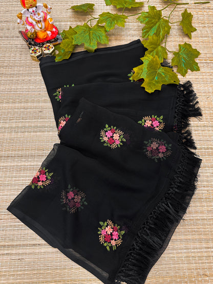 Beautiful Designer Party Wear Pure Georgette Chiffon Saree