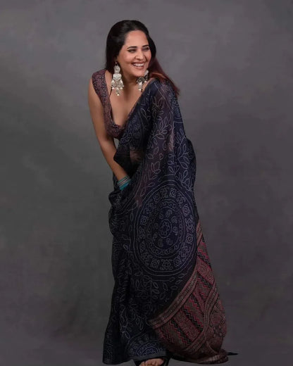 Beautiful Designer Party Wear Linen Cotton Silk Saree
