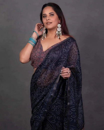 Beautiful Designer Party Wear Linen Cotton Silk Saree