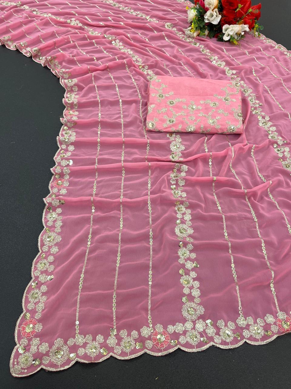 Beautiful Designer Soft Georgette Sequence Saree