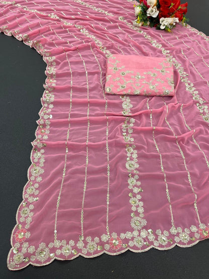 Beautiful Designer Soft Georgette Sequence Saree