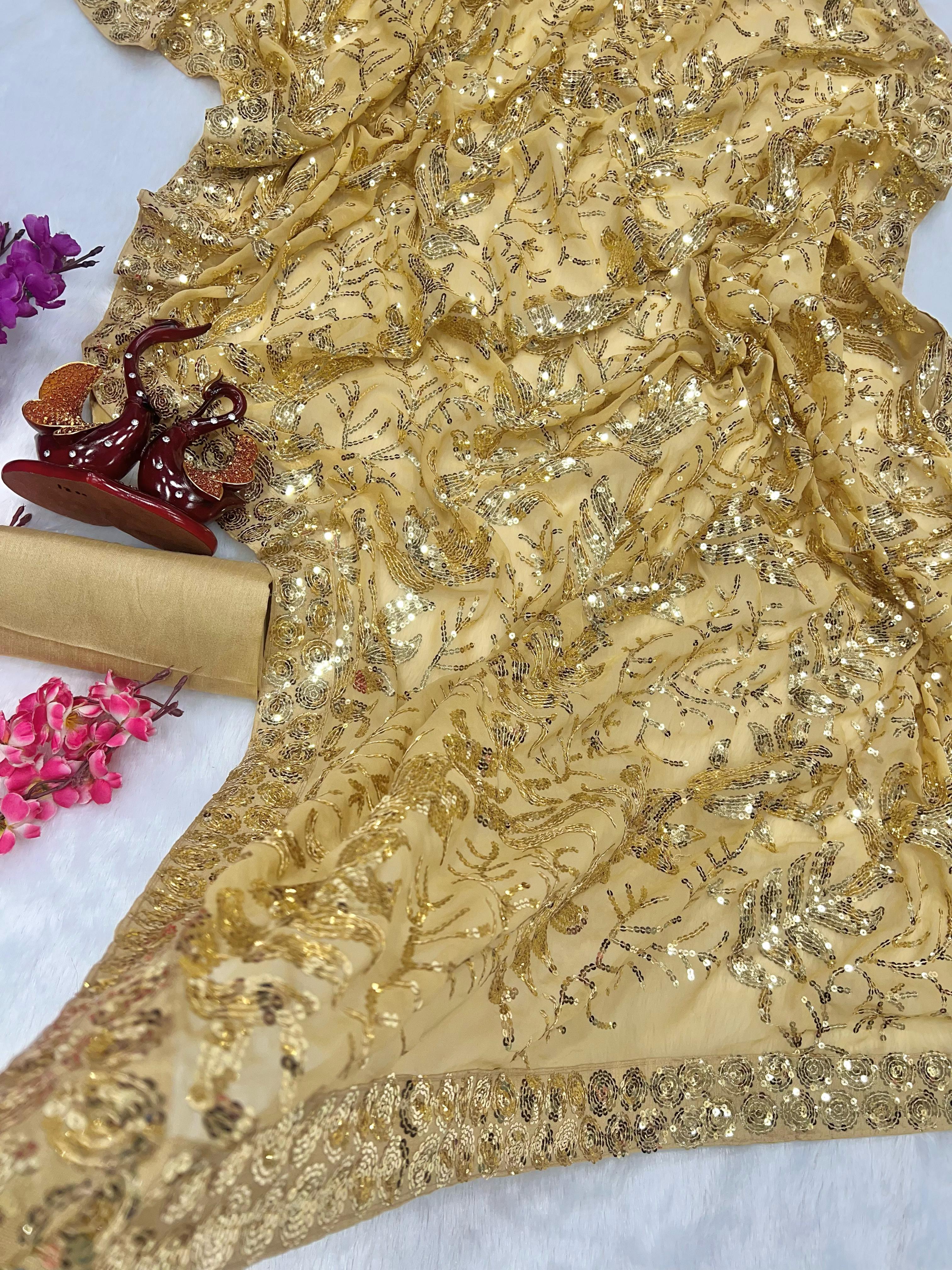 Beautiful Designer Soft Georgette Sequence Saree