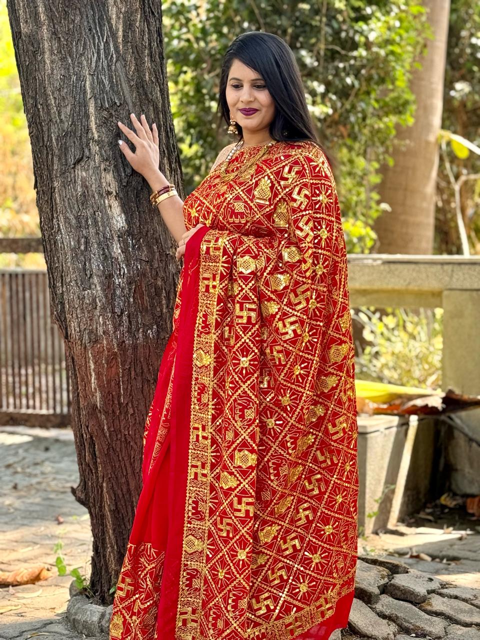 Beautiful Designer Pure Georgette Gharchola Bandhej Saree