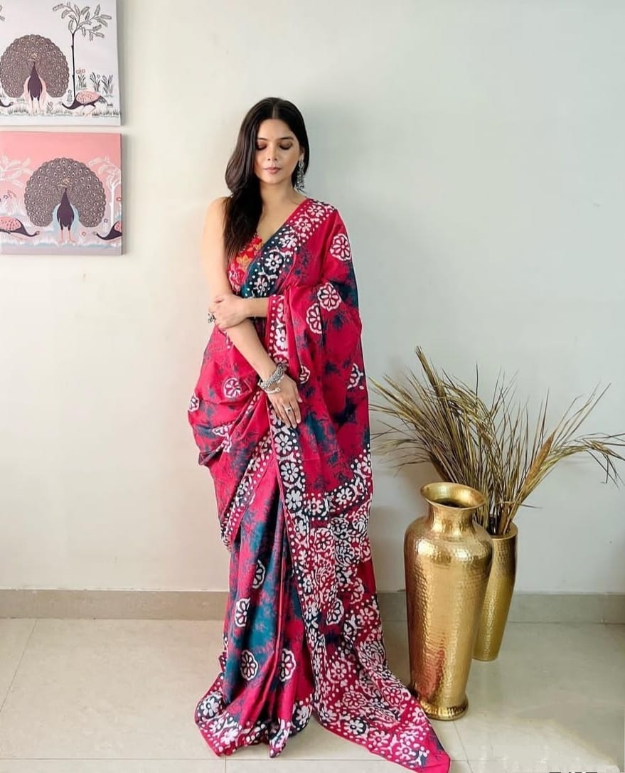 Beautiful Designer Soft Linen Cotton Saree Digital Print Saree