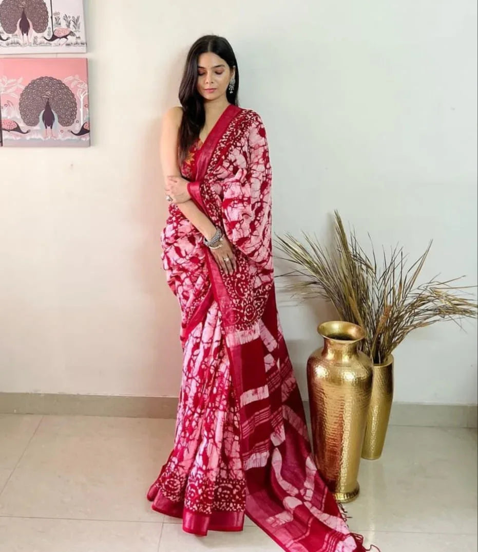 Beautiful Designer Soft Linen Cotton Saree Digital Print Saree