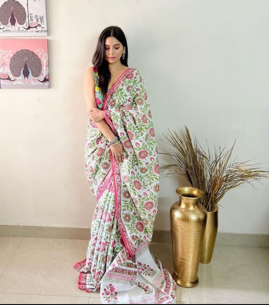Beautiful Designer Soft Linen Cotton Saree Digital Print Saree
