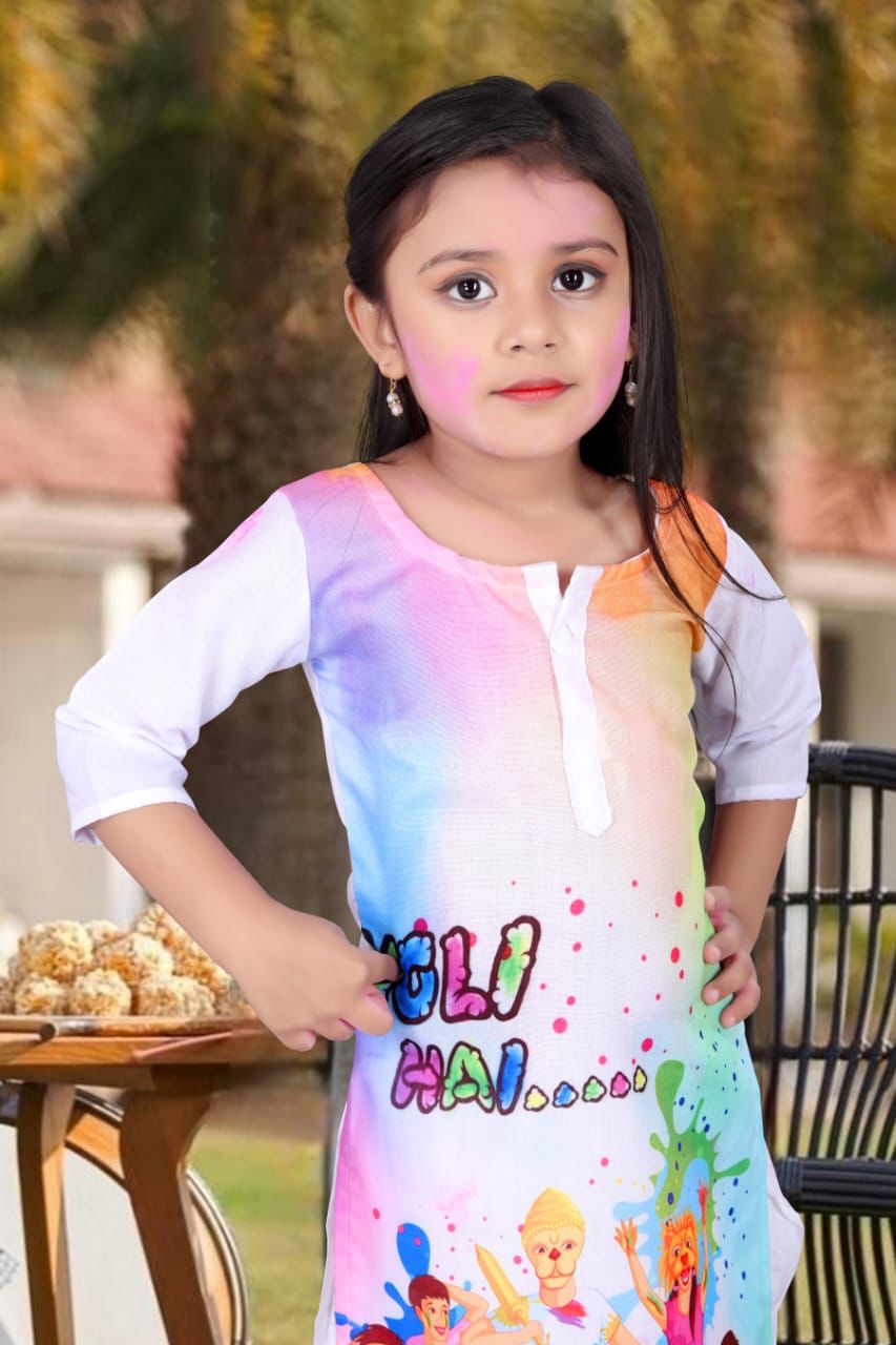 Beautiful Designer Holi Special Kids Kurti with Dhoti