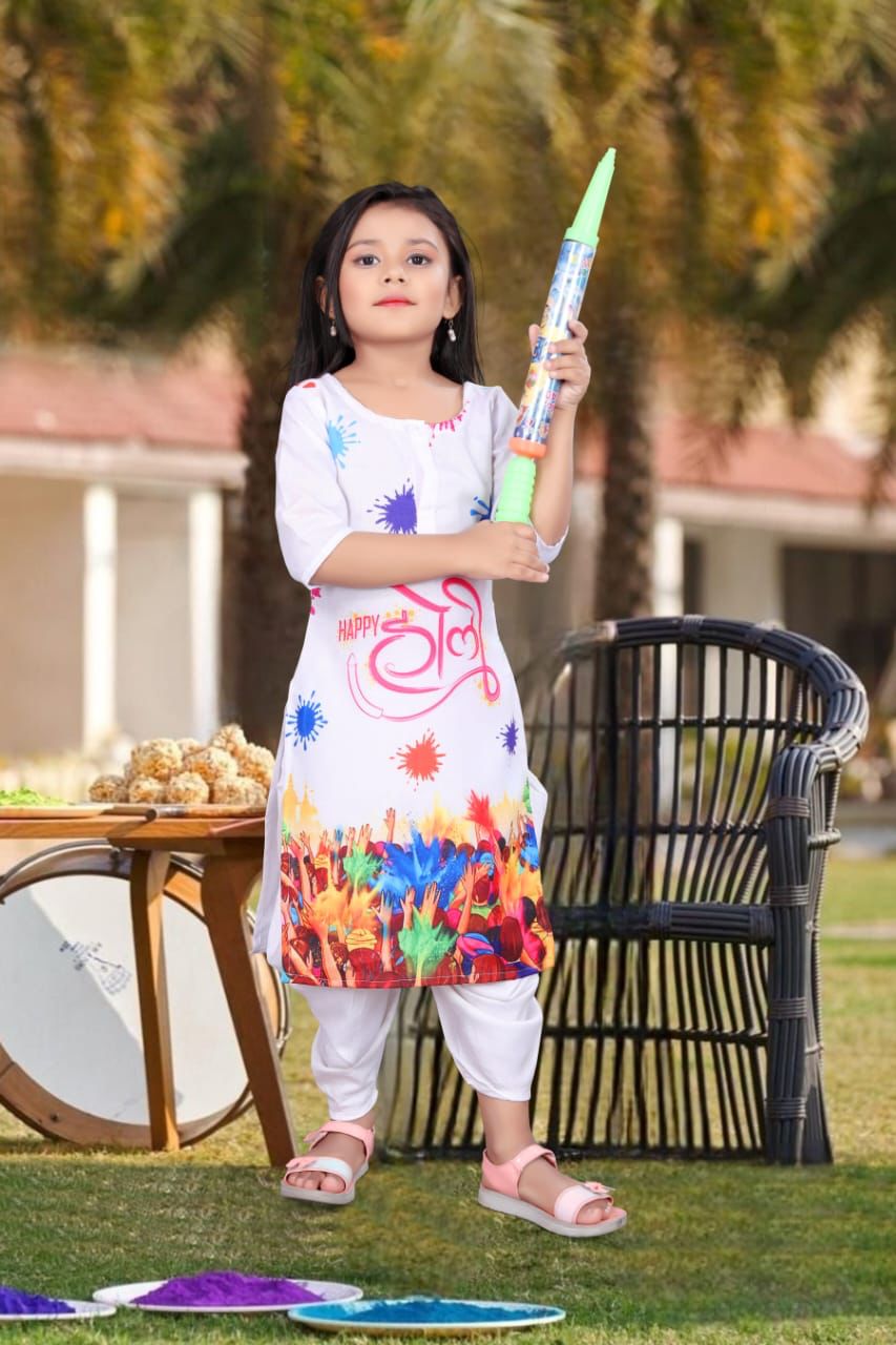 Beautiful Designer Holi Special Kids Kurti with Dhoti