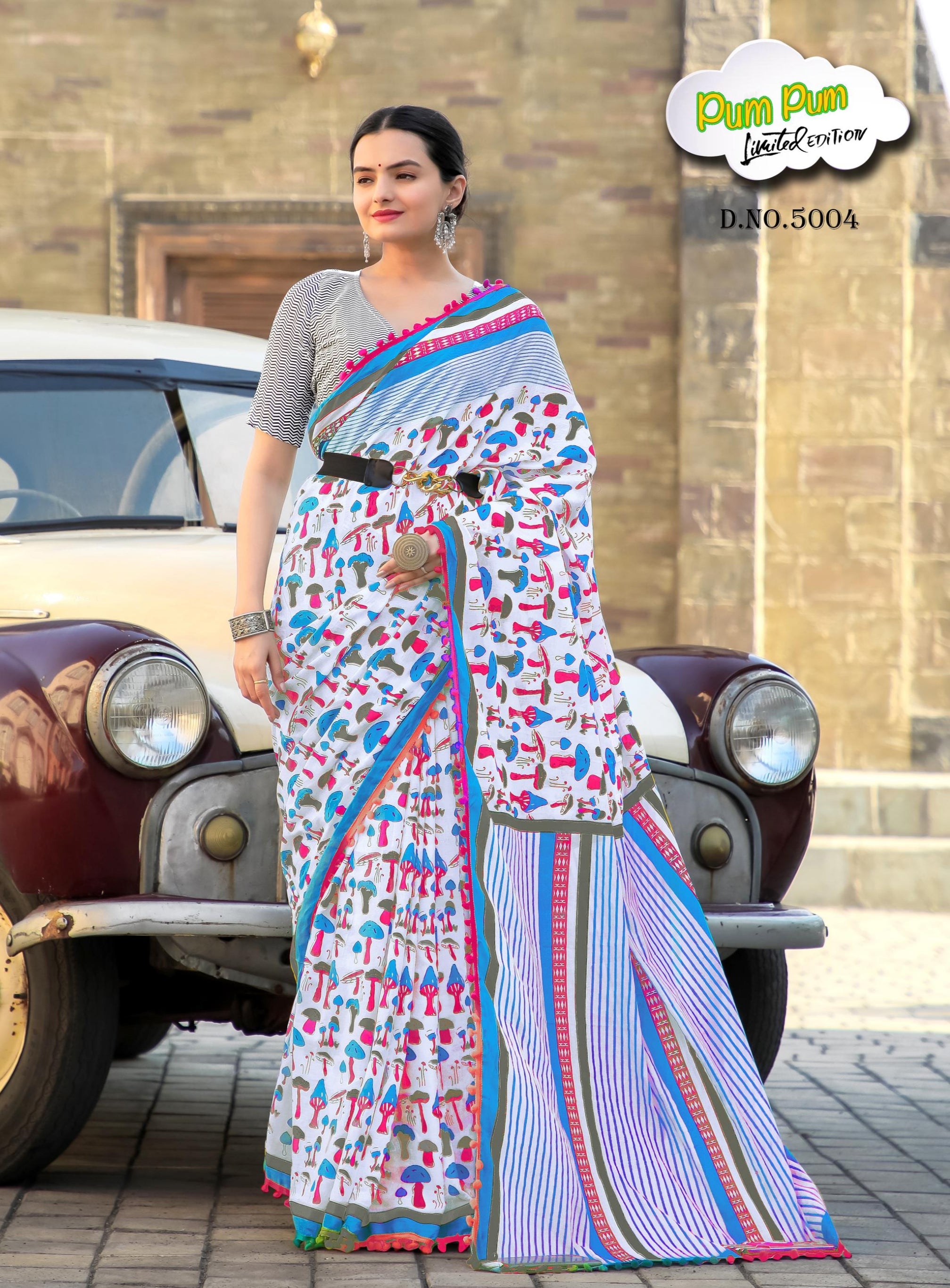 Beautiful Designer Pure Mulmul Cotton Printed with Pum Pum Saree