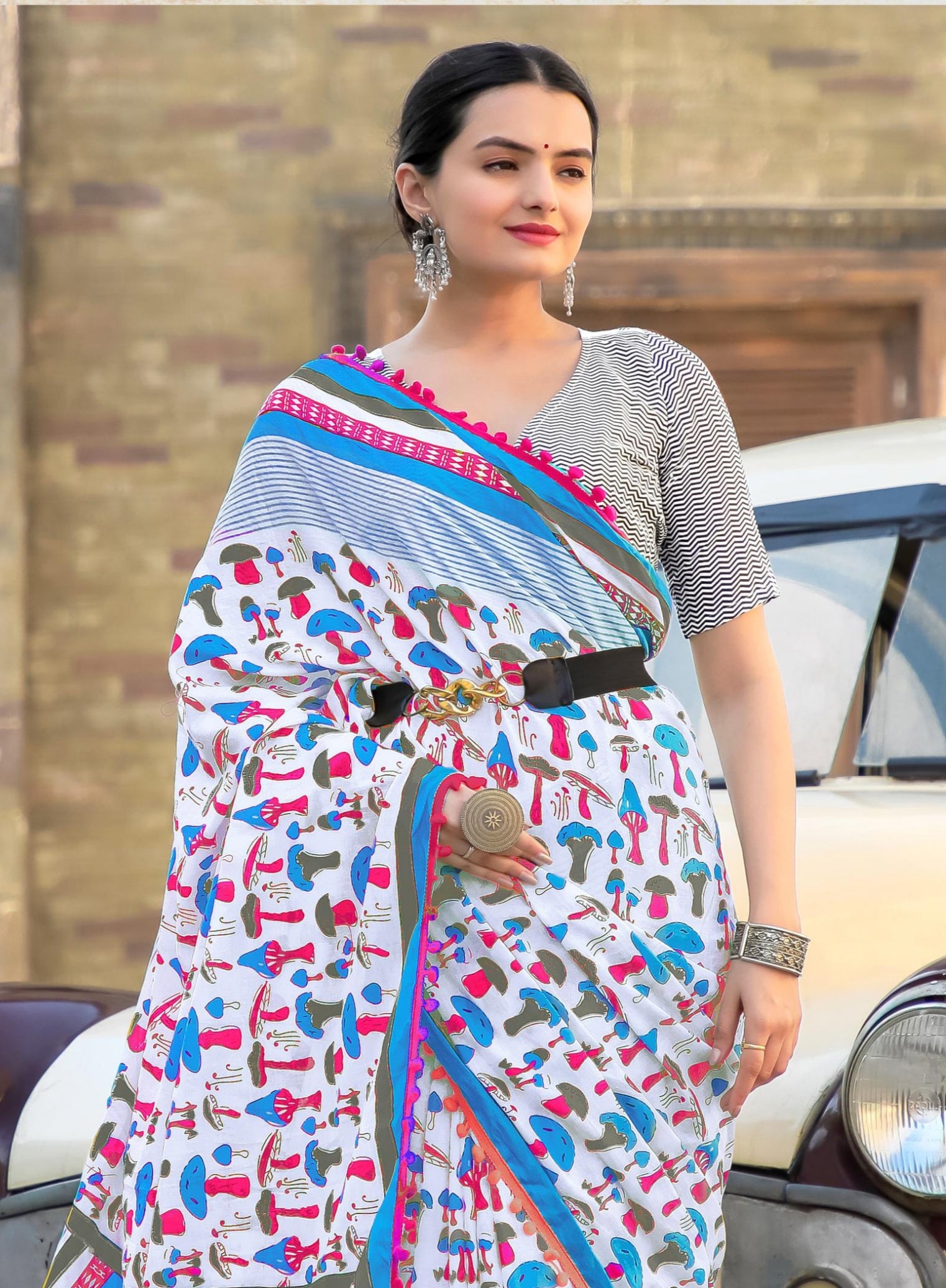 Beautiful Designer Pure Mulmul Cotton Printed with Pum Pum Saree