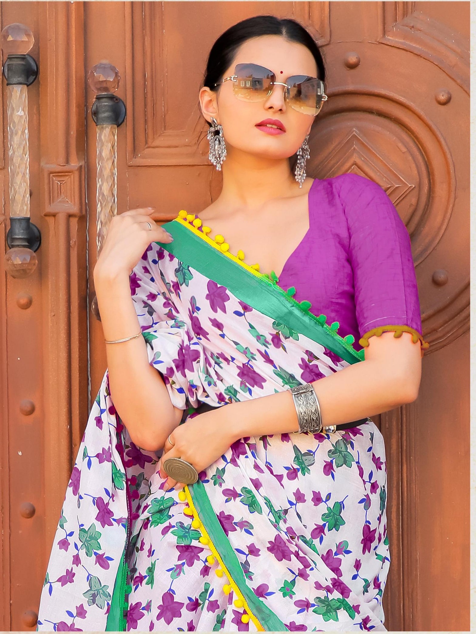 Beautiful Designer Pure Mulmul Cotton Printed with Pum Pum Saree