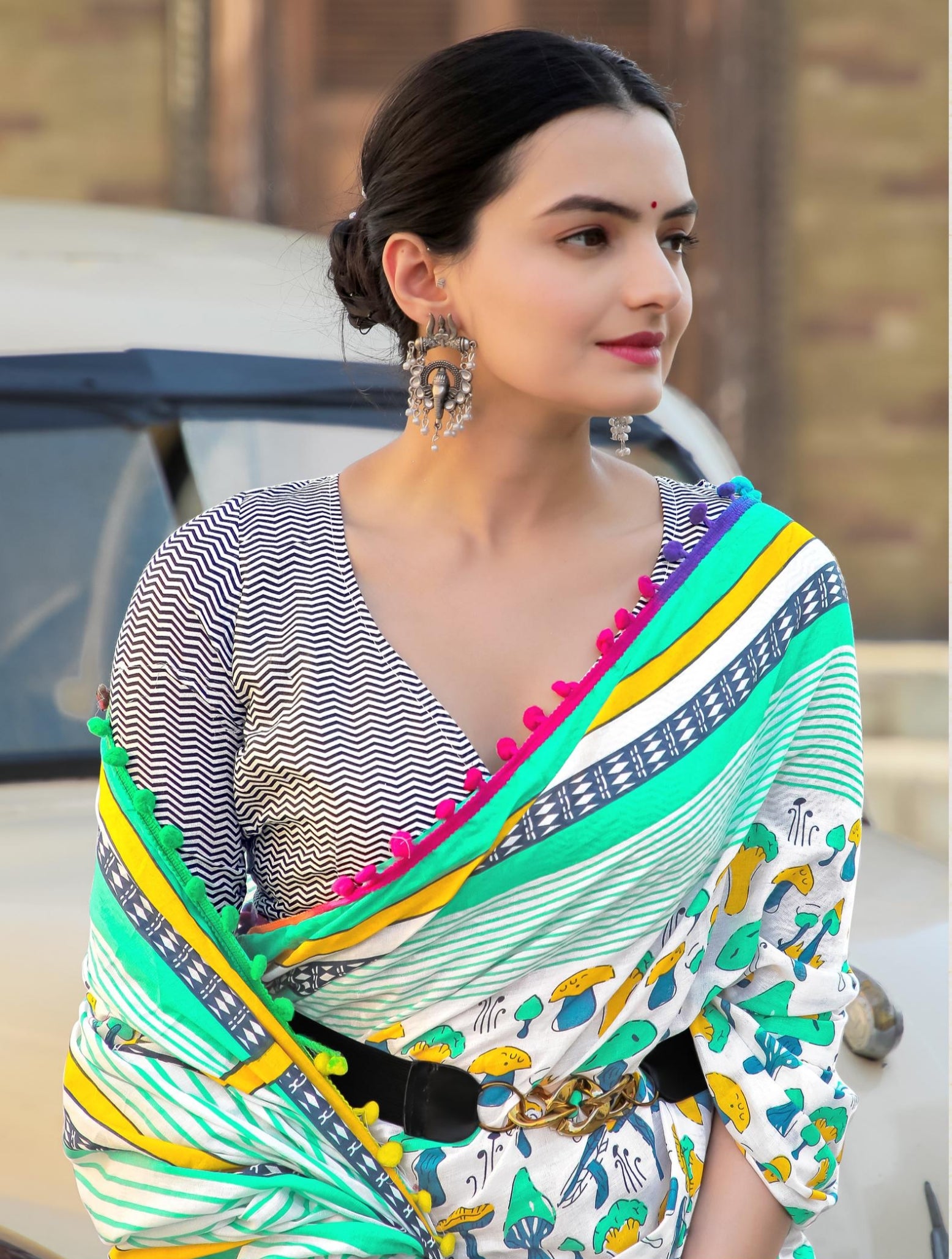 Beautiful Designer Pure Mulmul Cotton Printed with Pum Pum Saree