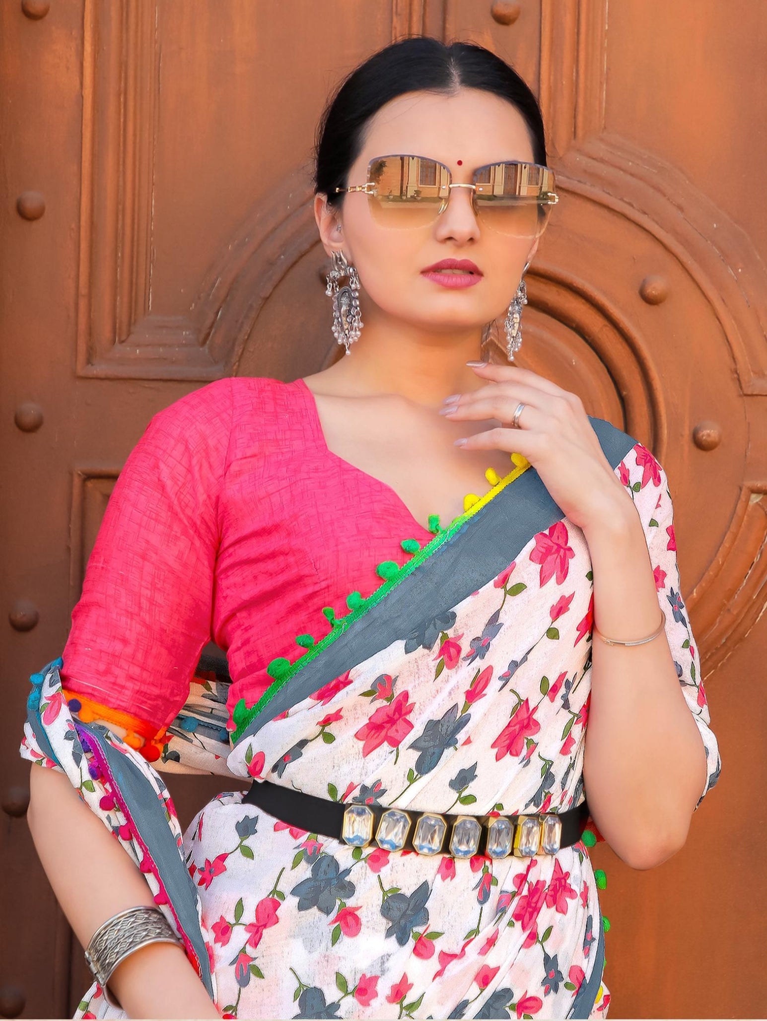 Beautiful Designer Pure Mulmul Cotton Printed with Pum Pum Saree