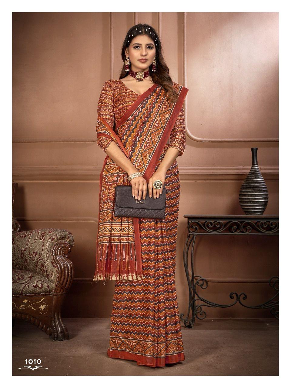 Beautiful Designer Summer Special Pure Cotton Ajrakh Block Print Saree
