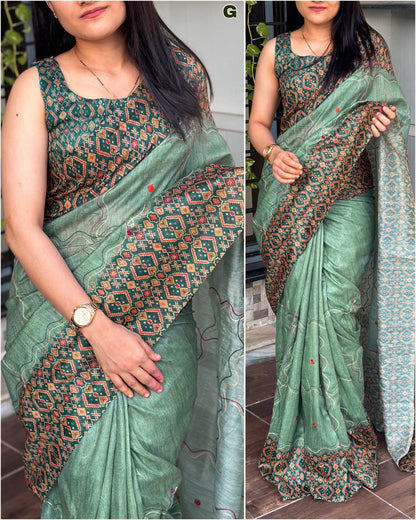 Beautiful Designer Summer Cotton Neps Ajrakh Printed Saree
