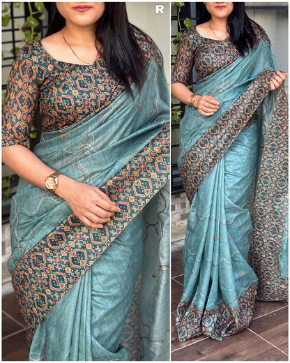 Beautiful Designer Summer Cotton Neps Ajrakh Printed Saree