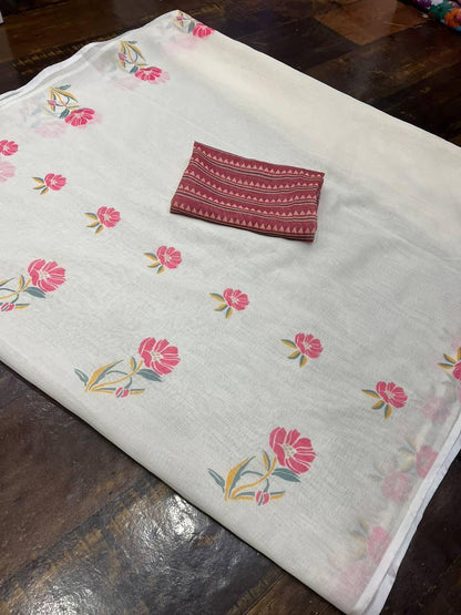 Beautiful Designer Summer Special Soft Plain Linen Saree