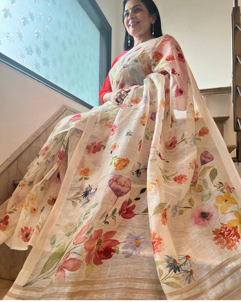 Beautiful Designer Summer Special Soft Plain Linen Saree